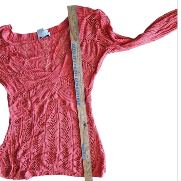 Cache Y2K Vintage 100% Tunisian Silk Sheer Open Knit Top Sz L Coral Boho Chic - Picture 10 of 11